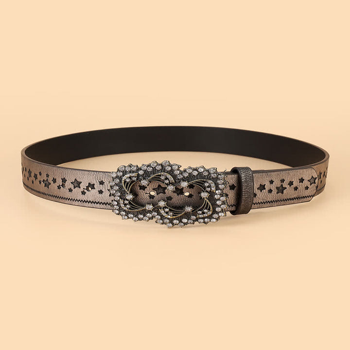 Cinturón de cuero con estampado de pentagrama y diamantes de imitación para mujer