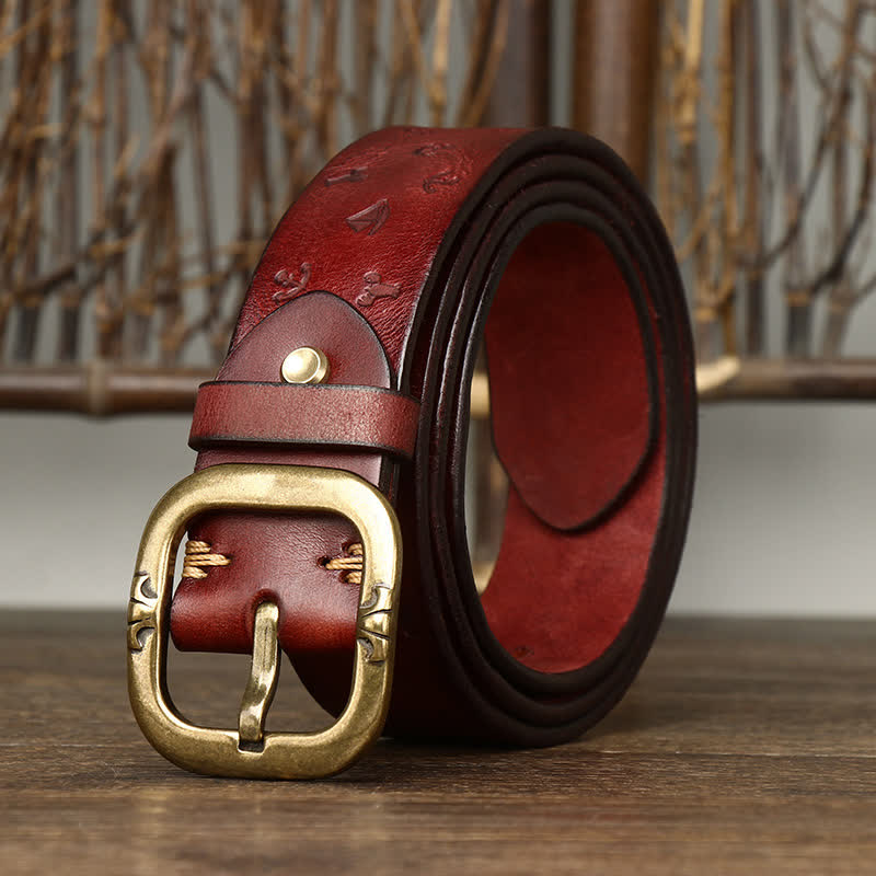 Cinturón de cuero genuino con estampado de ancla atemporal para hombre