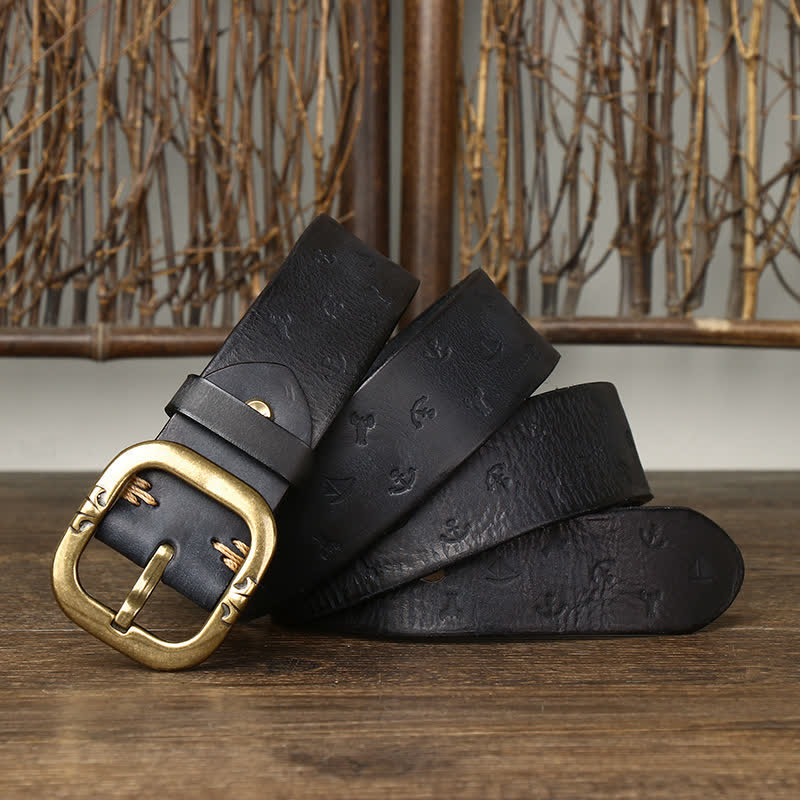 Cinturón de cuero genuino con estampado de ancla atemporal para hombre