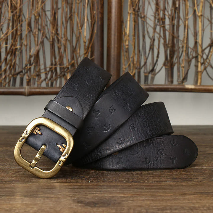 Cinturón de cuero genuino con estampado de ancla atemporal para hombre