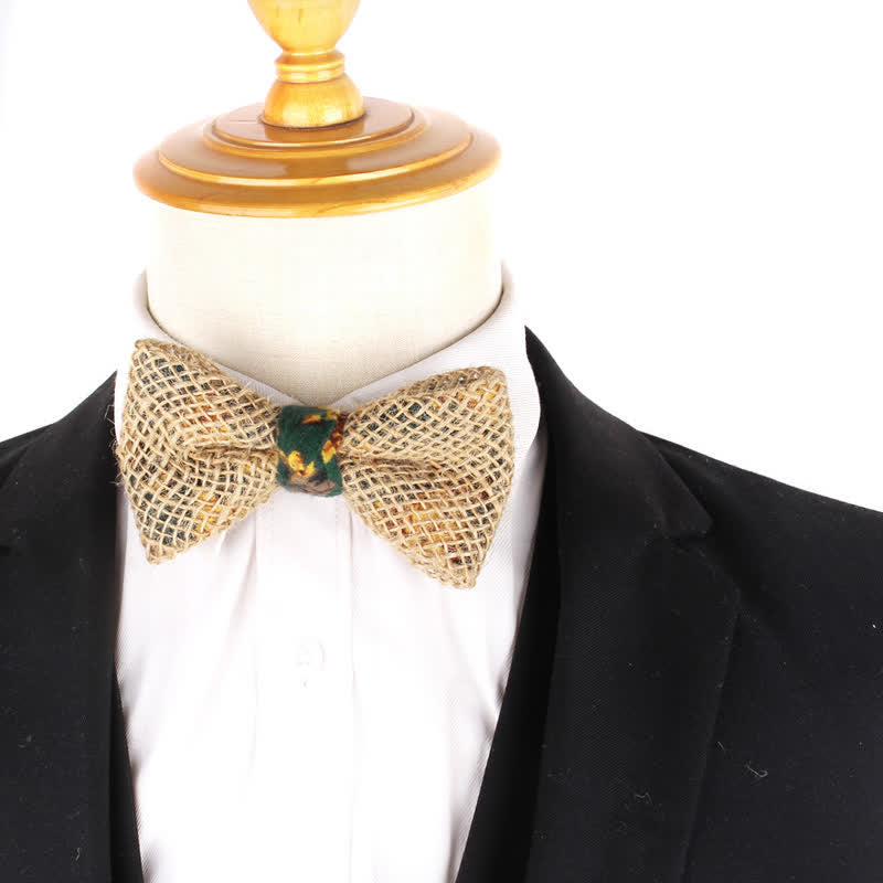 Pajarita rústica de lino y algodón con diseño de patchwork para hombre