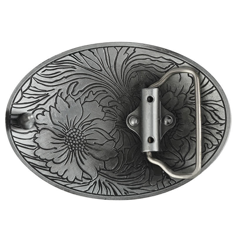 Cinturón de cuero con hebilla floral ovalada estilo western para hombre, hecho a mano