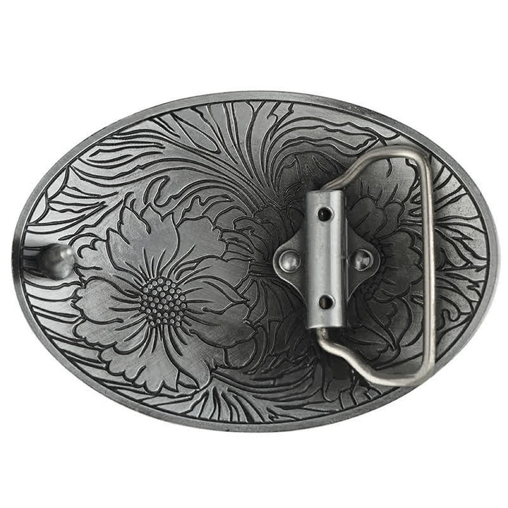Cinturón de cuero con hebilla floral ovalada estilo western para hombre, hecho a mano