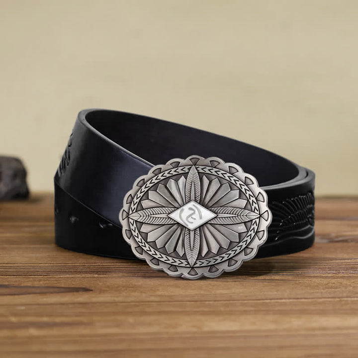 Cinturón de cuero con hebilla de tótem tribal indio para hombre, hecho a mano