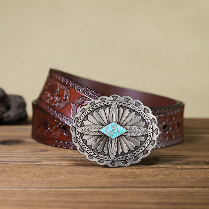 Cinturón de cuero con hebilla de tótem tribal indio para hombre, hecho a mano