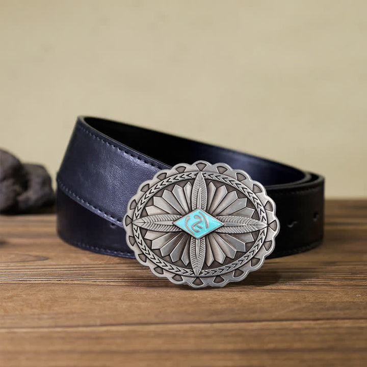 Cinturón de cuero con hebilla de tótem tribal indio para hombre, hecho a mano