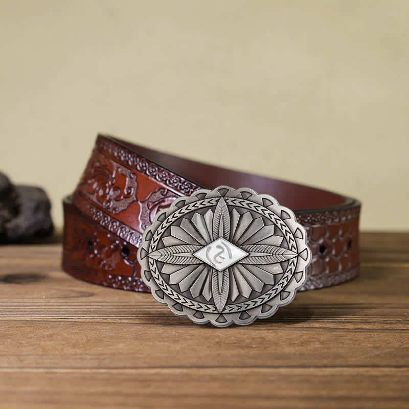 Cinturón de cuero con hebilla de tótem tribal indio para hombre, hecho a mano