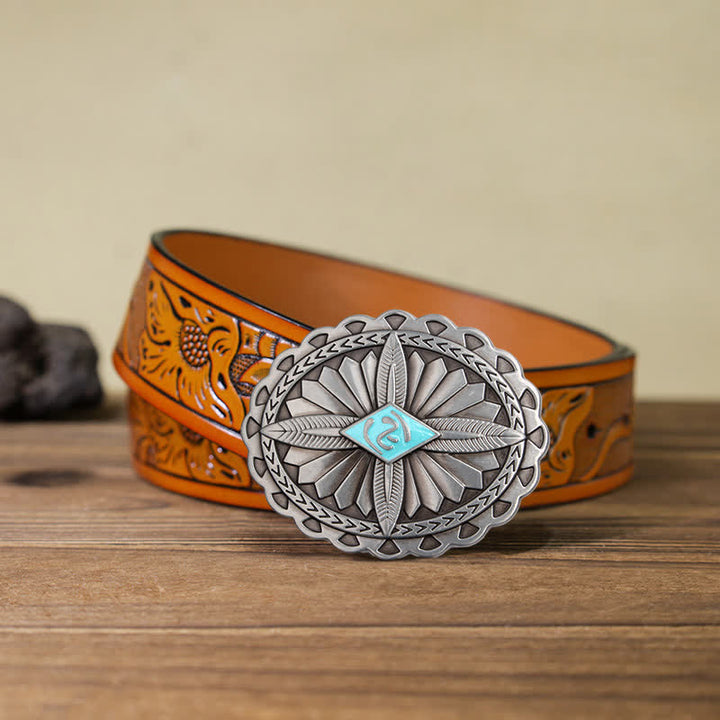 Cinturón de cuero con hebilla de tótem tribal indio para hombre, hecho a mano