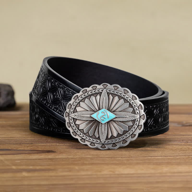 Cinturón de cuero con hebilla de tótem tribal indio para hombre, hecho a mano