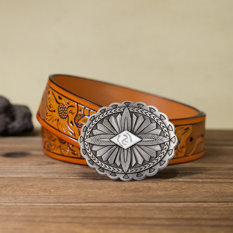 Cinturón de cuero con hebilla de tótem tribal indio para hombre, hecho a mano