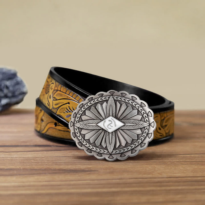 Cinturón de cuero con hebilla de tótem tribal indio para hombre, hecho a mano