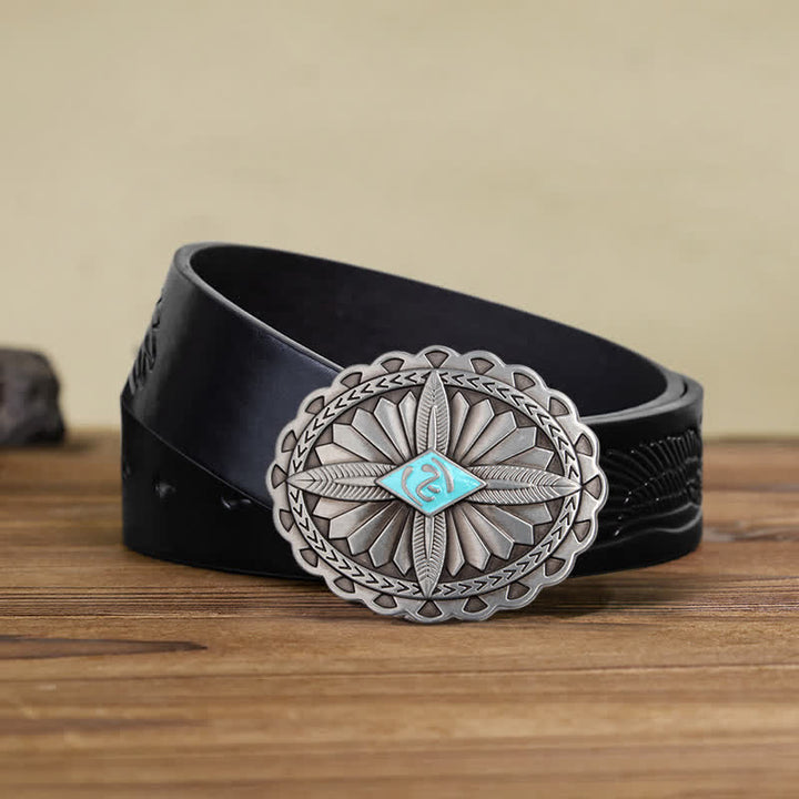 Cinturón de cuero con hebilla de tótem tribal indio para hombre, hecho a mano