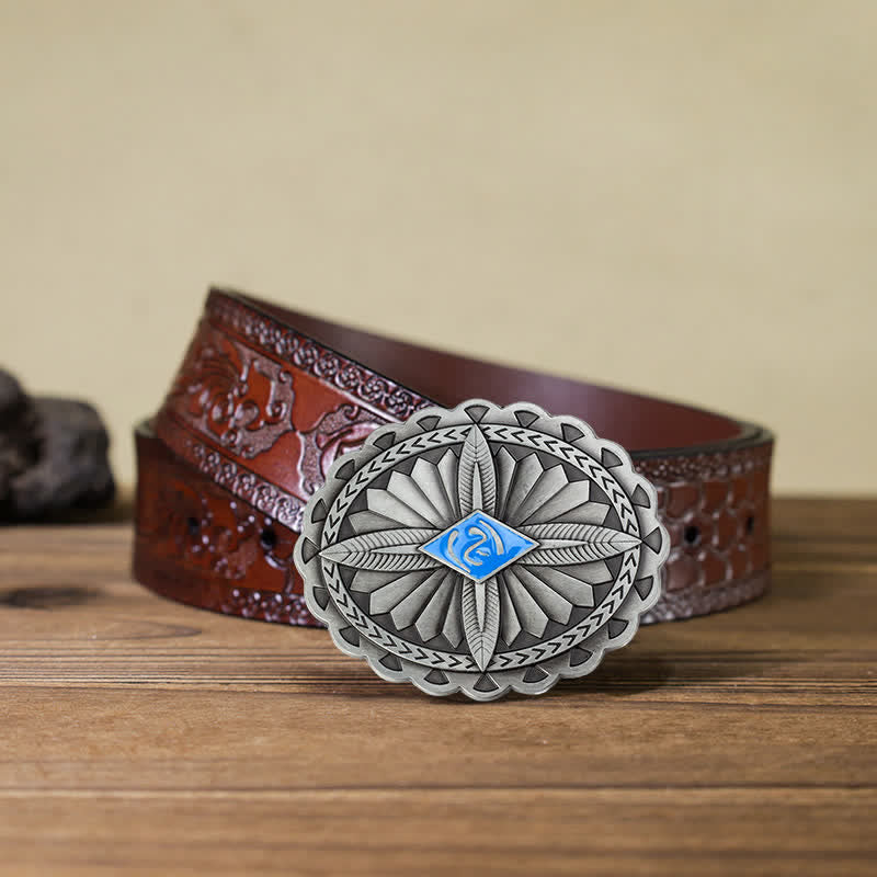 Cinturón de cuero con hebilla de tótem tribal indio para hombre, hecho a mano