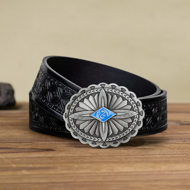 Cinturón de cuero con hebilla de tótem tribal indio para hombre, hecho a mano