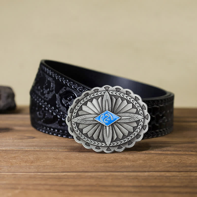 Cinturón de cuero con hebilla de tótem tribal indio para hombre, hecho a mano