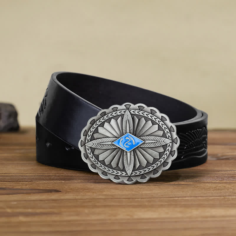 Cinturón de cuero con hebilla de tótem tribal indio para hombre, hecho a mano