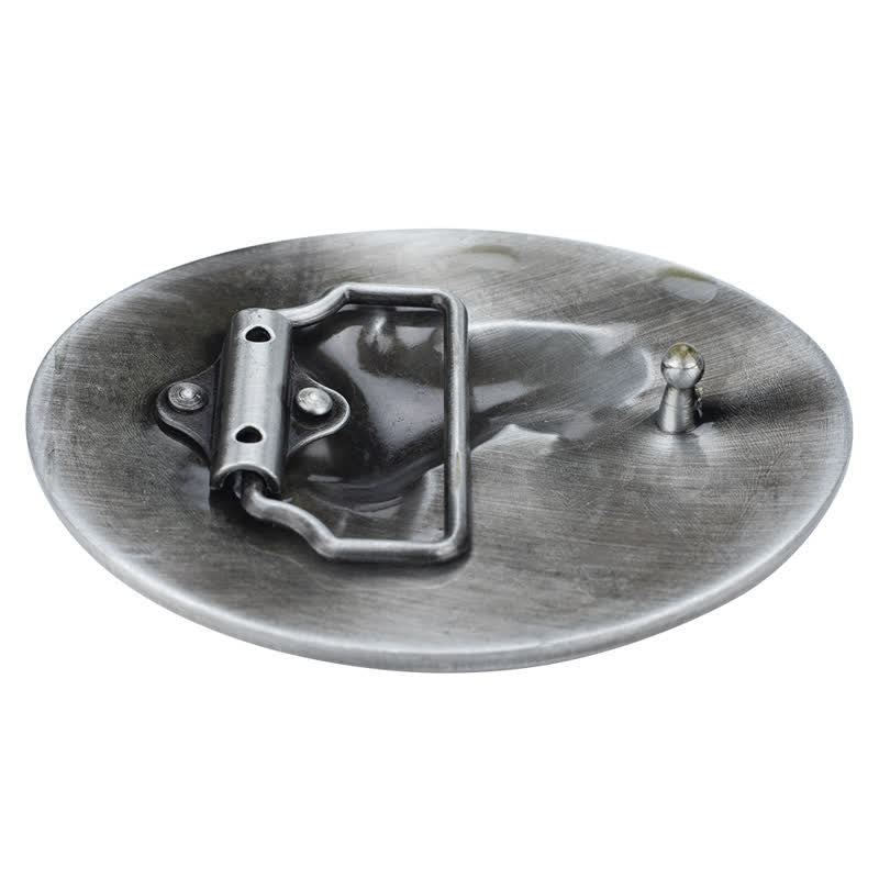Cinturón de cuero con hebilla de caballo esmaltada en azul para hombre, hecho a mano