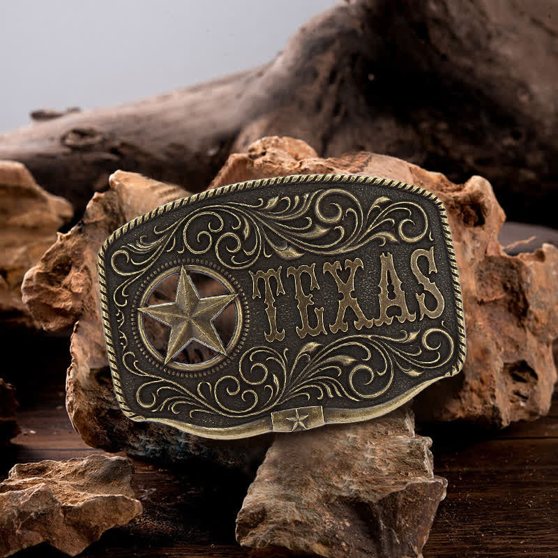 Cinturón de cuero con hebilla de pentagrama hueco de Texas para hombre hecho a mano