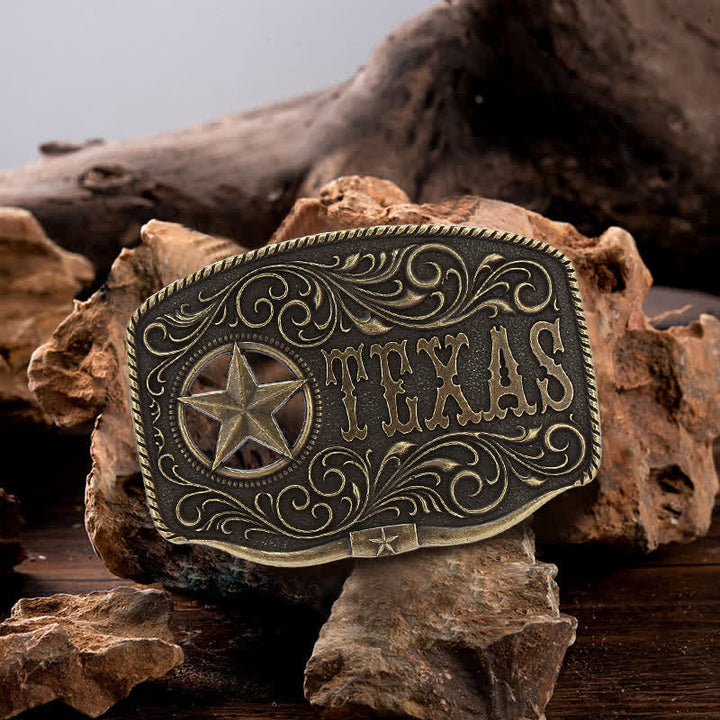 Cinturón de cuero con hebilla de pentagrama hueco de Texas para hombre hecho a mano