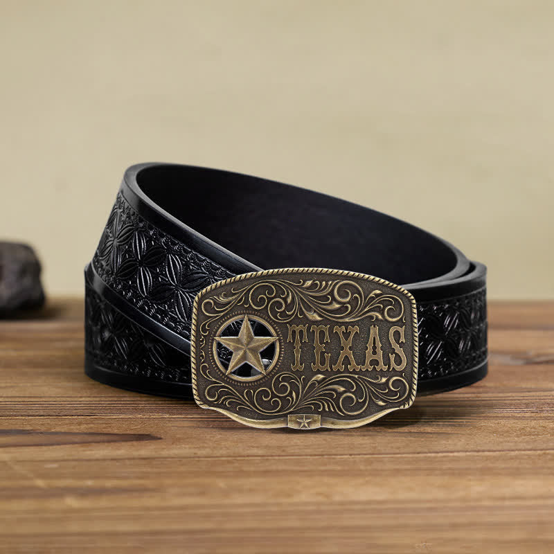Cinturón de cuero con hebilla de pentagrama hueco de Texas para hombre hecho a mano