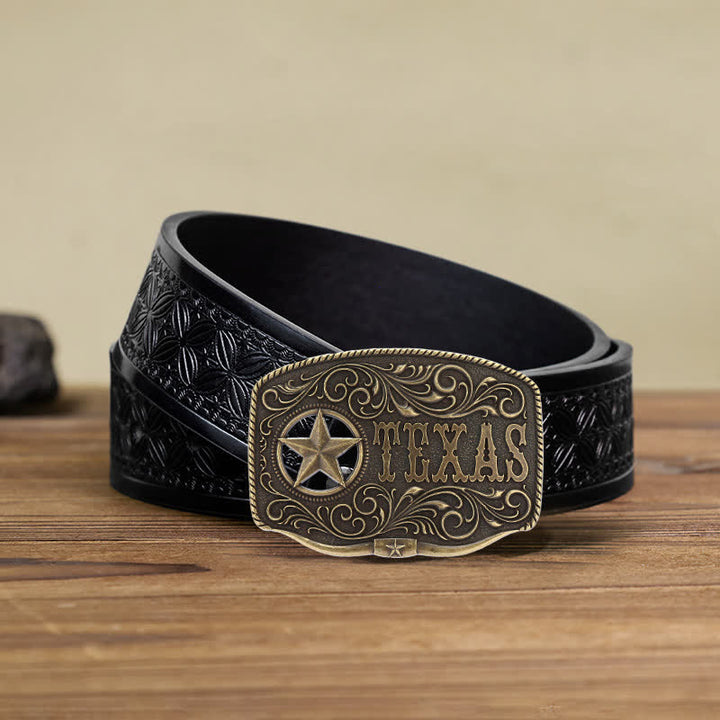 Cinturón de cuero con hebilla de pentagrama hueco de Texas para hombre hecho a mano