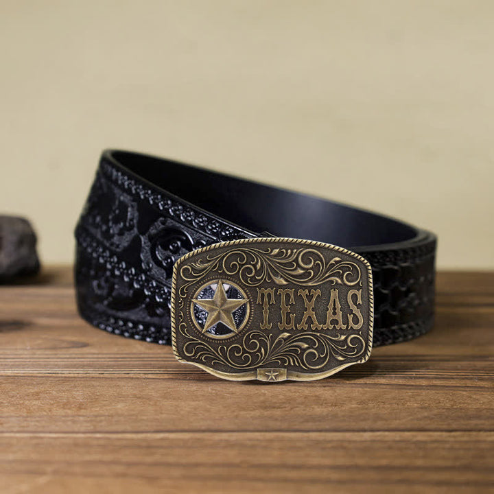 Cinturón de cuero con hebilla de pentagrama hueco de Texas para hombre hecho a mano