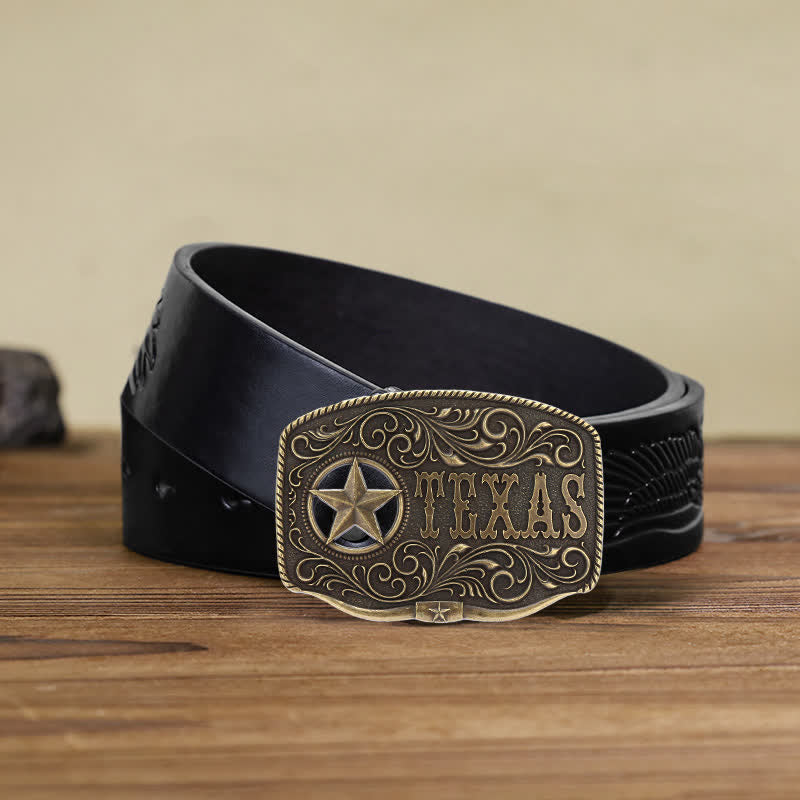 Cinturón de cuero con hebilla de pentagrama hueco de Texas para hombre hecho a mano