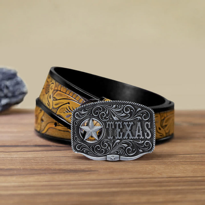 Cinturón de cuero con hebilla de pentagrama hueco de Texas para hombre hecho a mano