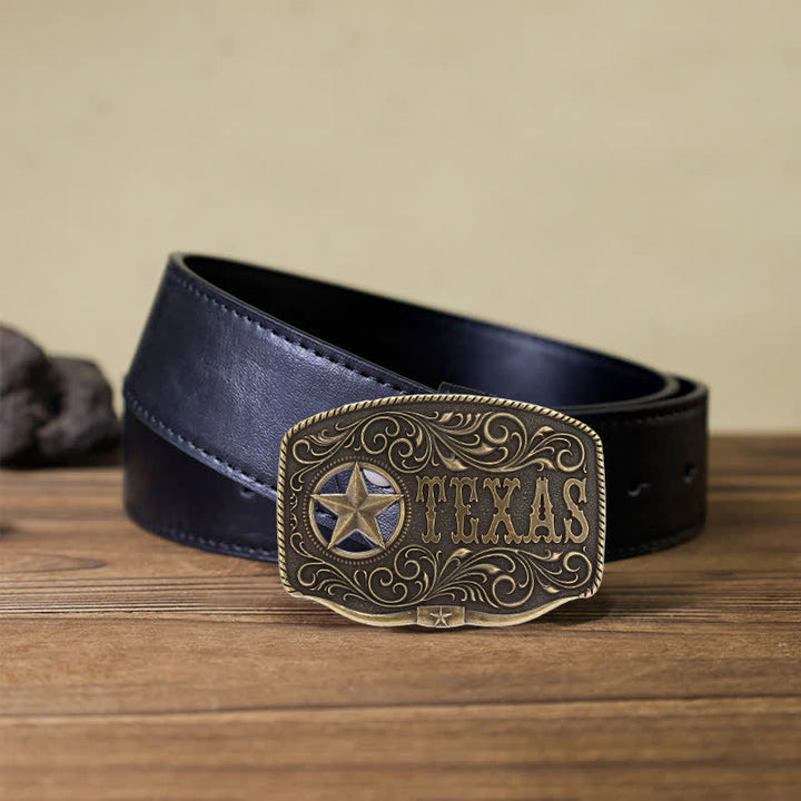 Cinturón de cuero con hebilla de pentagrama hueco de Texas para hombre hecho a mano