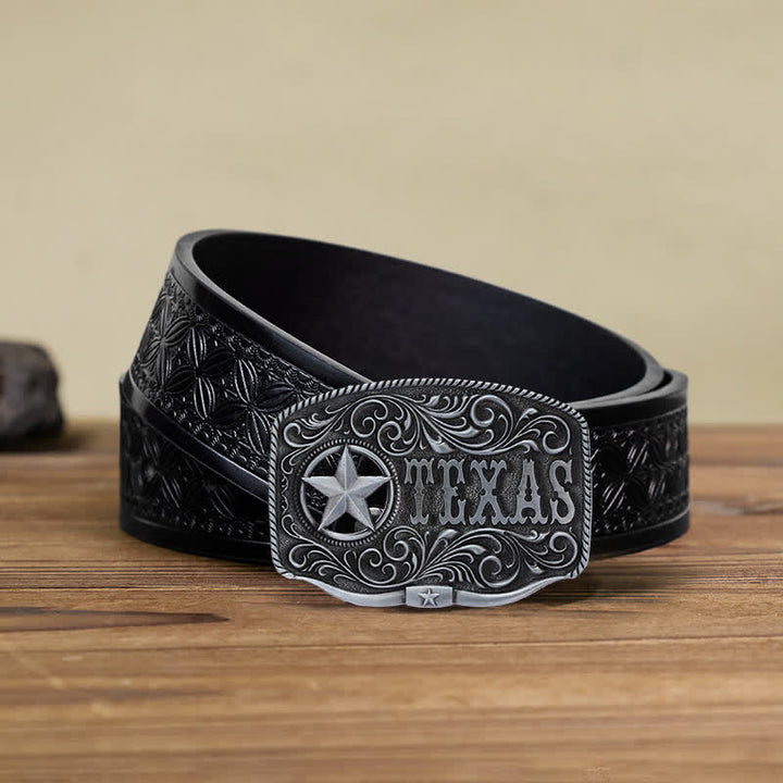Cinturón de cuero con hebilla de pentagrama hueco de Texas para hombre hecho a mano
