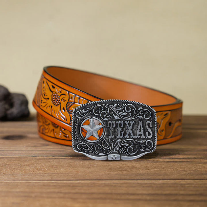 Cinturón de cuero con hebilla de pentagrama hueco de Texas para hombre hecho a mano