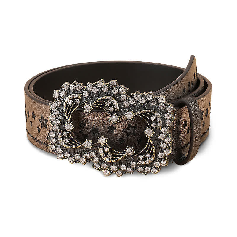 Cinturón de cuero con estampado de pentagrama y diamantes de imitación para mujer