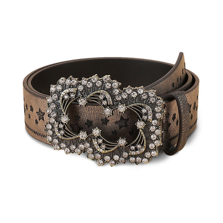 Cinturón de cuero con estampado de pentagrama y diamantes de imitación para mujer