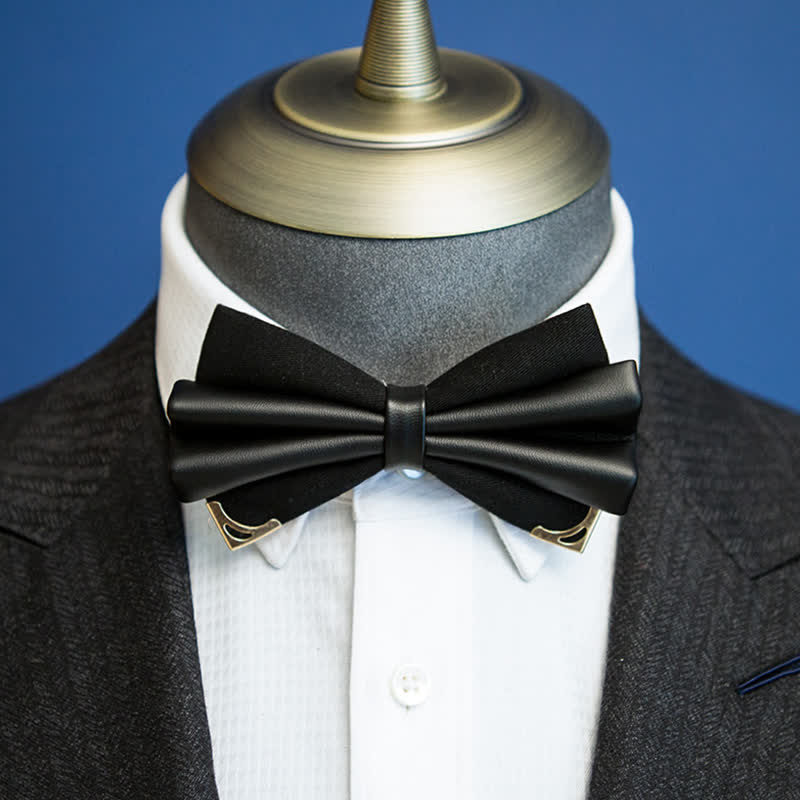 Pajarita de piel sintética de doble capa con punta dorada para hombre