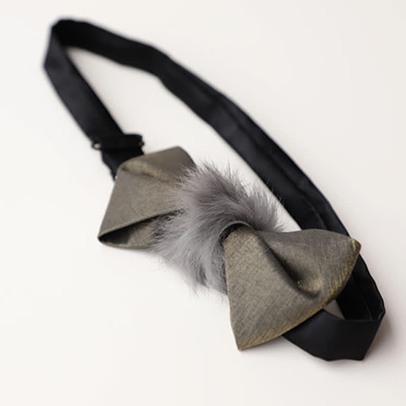 Pajarita vintage de felpa suave gris para hombre