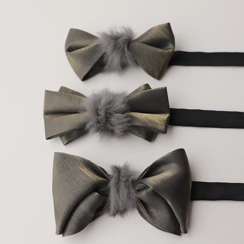Pajarita vintage de felpa suave gris para hombre