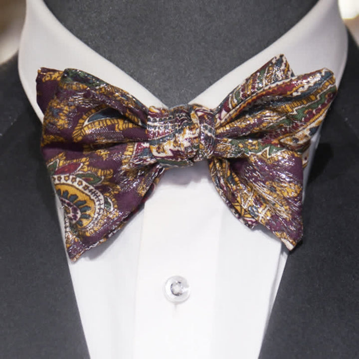 Pajarita de doble capa con estampado étnico bohemio para hombre