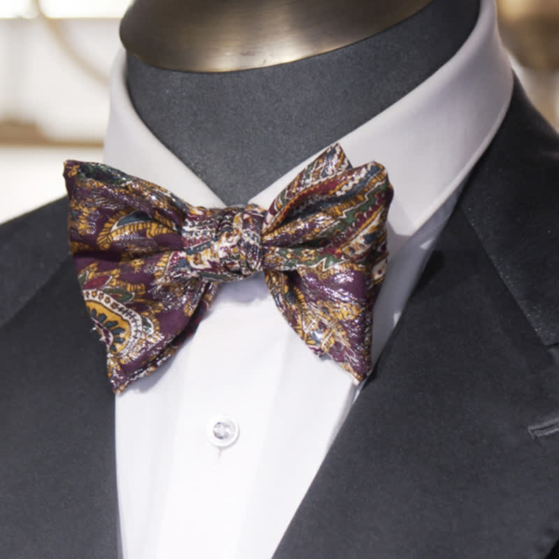 Pajarita de doble capa con estampado étnico bohemio para hombre
