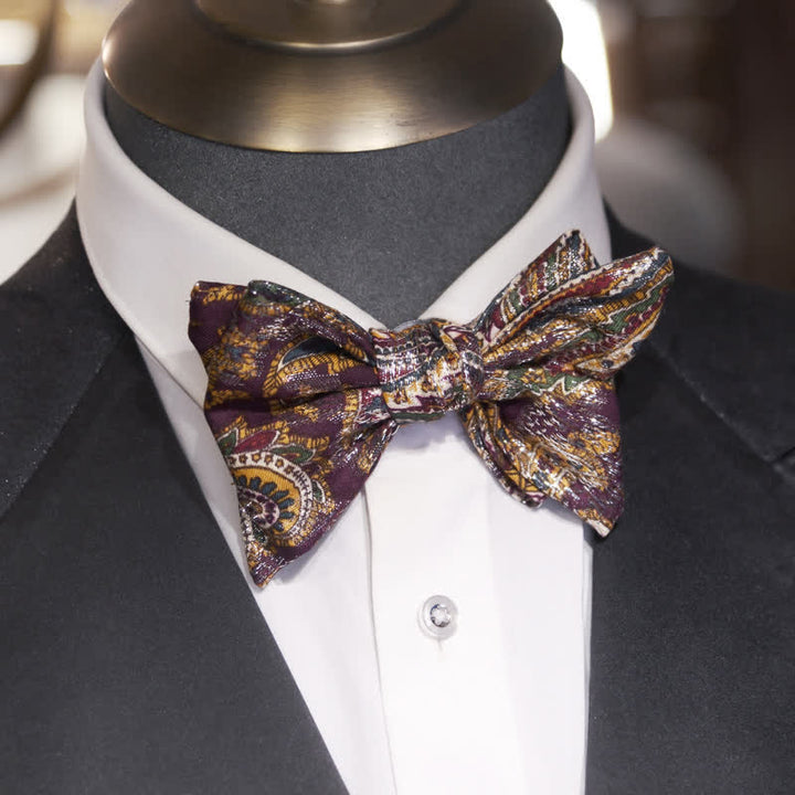 Pajarita de doble capa con estampado étnico bohemio para hombre