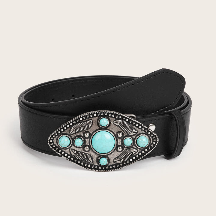 Cinturón de piel con hebilla en forma de hoja color turquesa estilo bohemio para mujer