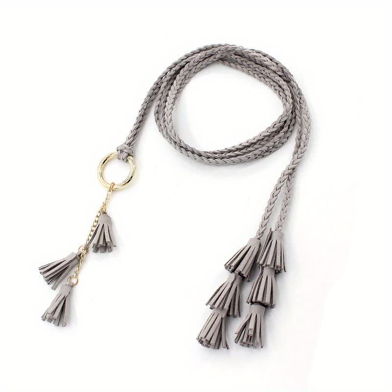 Cinturón de cuerda trenzada con borlas bohemias para mujer