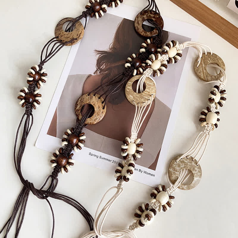 Cinturón de cuerda trenzada con cordones y cuentas estilo bohemio para mujer