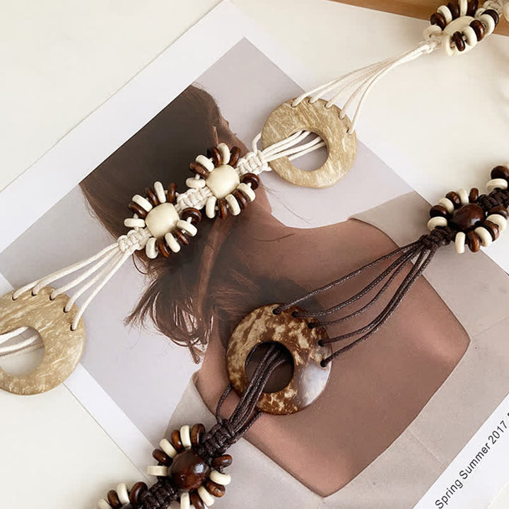 Cinturón de cuerda trenzada con cordones y cuentas estilo bohemio para mujer