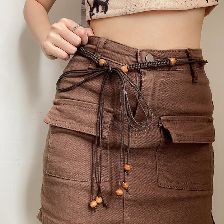 Cinturón de cuerda trenzada con decoración de cuentas de estilo bohemio para mujer