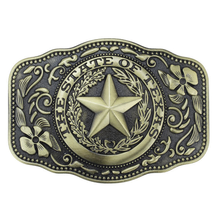 Cinturón de cuero con hebilla del estado de Texas de cinco estrellas para hombre hecho a mano