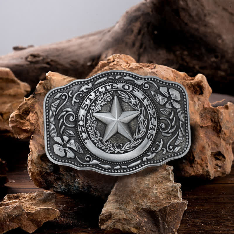 Cinturón de cuero con hebilla del estado de Texas de cinco estrellas para hombre hecho a mano