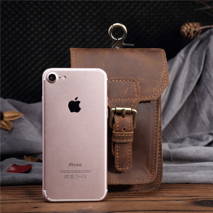 Riñonera de cuero con gancho para colgar en la cintura para viajes