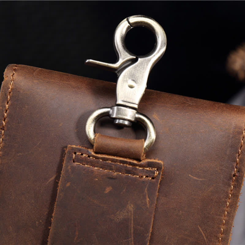 Riñonera de cuero con gancho para colgar en la cintura para viajes