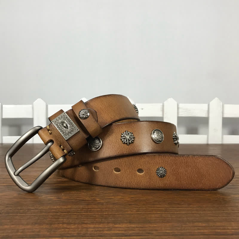 Cinturón de cuero para jeans estilo casual con tachuelas y remaches de metal estilo retro