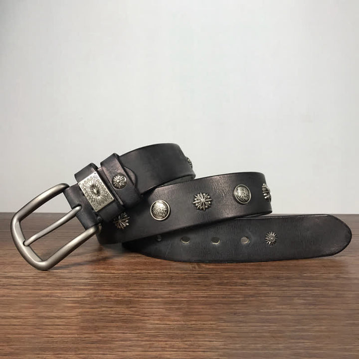 Cinturón de cuero para jeans estilo casual con tachuelas y remaches de metal estilo retro